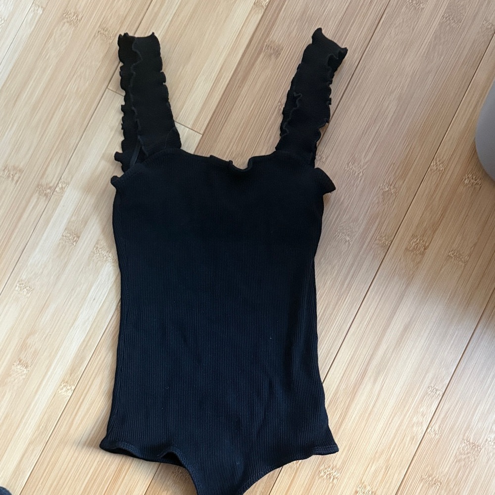 Dina Be Black Ruffle Strap Bodysuit